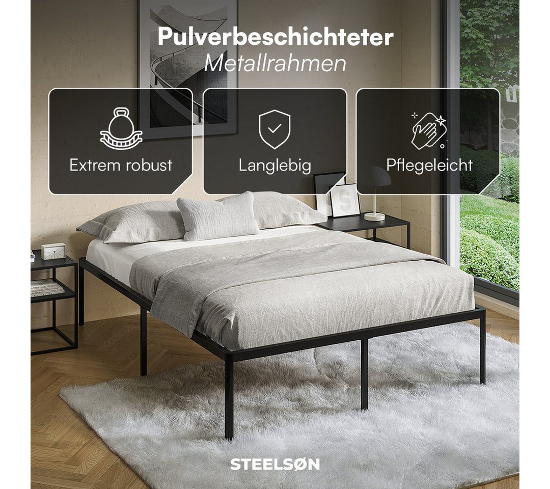 STEELSØN Bettgestell Situla aus Metall, stabiler Bettrahmen in Schwarz, 140x200 cm, Metallbett inkl. Lattenrost, auch verfügbar in 90/180x200 – Bild 3 von 5