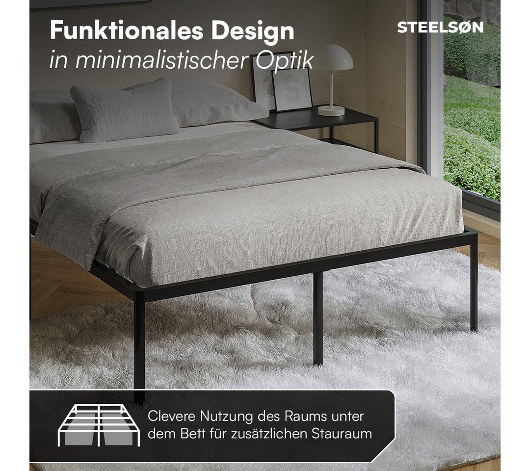 STEELSØN Bettgestell Situla aus Metall, stabiler Bettrahmen in Schwarz, 140x200 cm, Metallbett inkl. Lattenrost, auch verfügbar in 90/180x200 – Bild 5 von 5