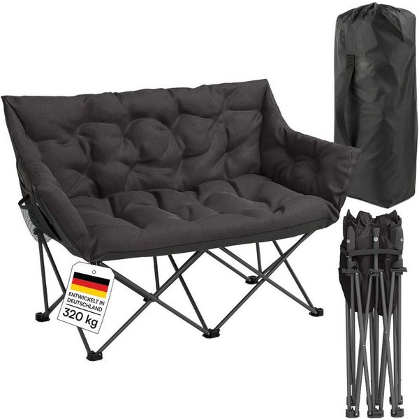 STEELSØN Campingstuhl Hoggar, Campingbank & Moonchair, Klappstuhl mit Seitentasche (schwarz, 134 cm breit), XXL Campingbank für 2 Personen, Campingsofa bis 320k