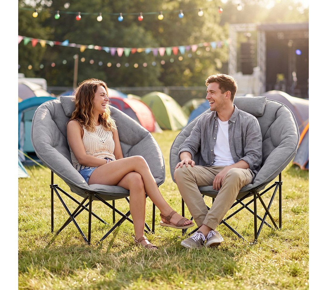 STEELSØN Campingstuhl Hoggar, Campingbank & Moonchair, Klappstuhl mit Seitentasche (grau, 55 cm breit), XXL Moonchair faltbar, Campingstuhl mit Kopfkissen, bis  – Bild 2 von 5