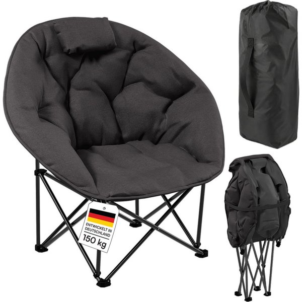 STEELSØN Campingstuhl Hoggar, Campingbank & Moonchair, Klappstuhl mit Seitentasche (schwarz, 55 cm breit), XXL Moonchair faltbar, Campingstuhl mit Kopfkissen, b