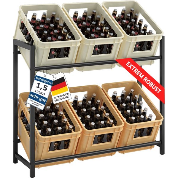 STEELSØN Flaschenregal Macondo aus Metall, Kistenregal für Getränke- & Obstkisten, Getränkekistenregal schwarz, für 6 Kisten, auch verfügbar für 4 Kisten & mit 
