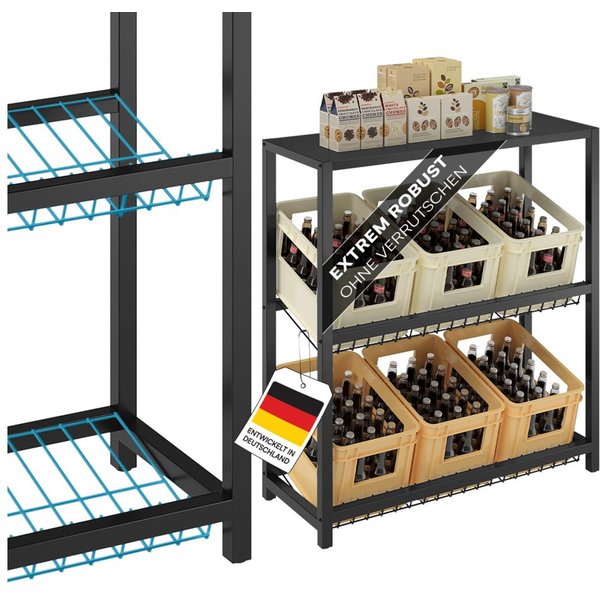STEELSØN Flaschenregal Montune mit Ablagefläche, Kistenregal für Getränke, Gemüse & Obst, Getränkekistenregal in Schwarz, für 6 Kisten, auch verfügbar für 2 ode
