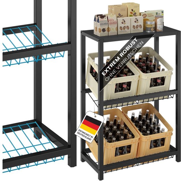 STEELSØN Flaschenregal Montune mit Ablagefläche, Kistenregal für Getränke, Gemüse & Obst, Getränkekistenregal in Schwarz, für 4 Kisten, auch verfügbar für 2 ode