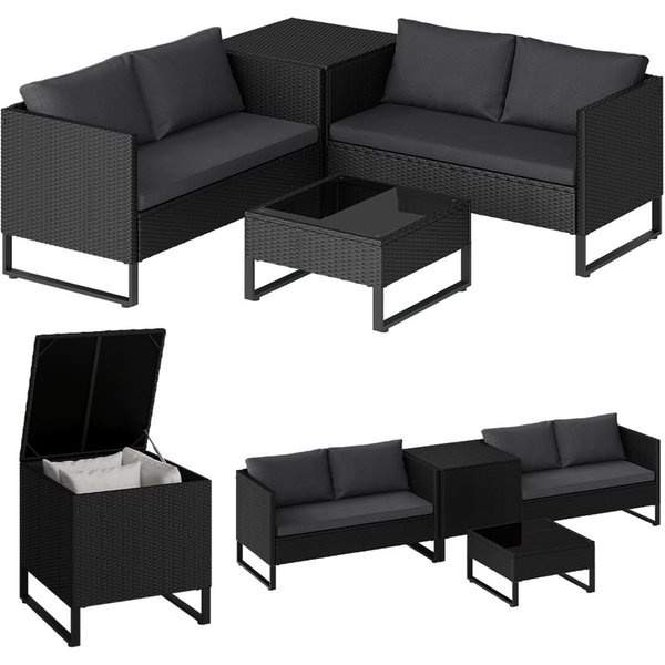 STEELSØN Gartenlounge-Set Alniyat mit 2 Sofas und Tisch, (schwarz/anthrazit, aus Polyrattan/Metall, mit Aufbewahrungsbox), Outdoor Sitzgruppe, für 4 Personen, i