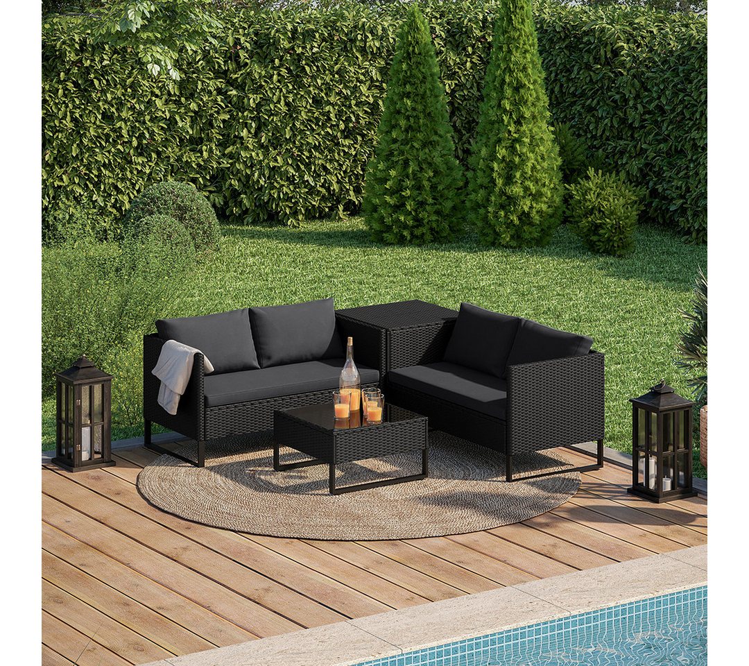 STEELSØN Gartenlounge-Set Alniyat mit 2 Sofas und Tisch, (schwarz/anthrazit, aus Polyrattan/Metall, mit Aufbewahrungsbox), Outdoor Sitzgruppe, für 4 Personen, i – Bild 2 von 5
