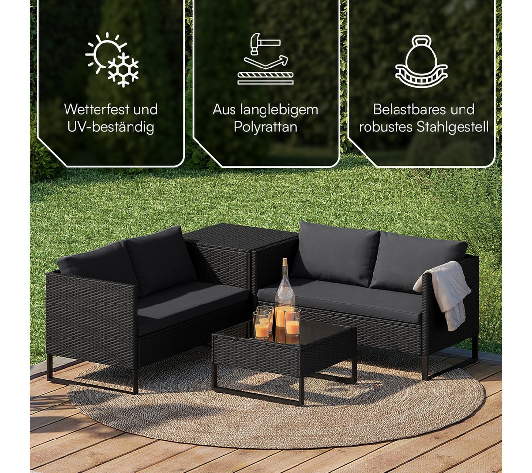 STEELSØN Gartenlounge-Set Alniyat mit 2 Sofas und Tisch, (schwarz/anthrazit, aus Polyrattan/Metall, mit Aufbewahrungsbox), Outdoor Sitzgruppe, für 4 Personen, i – Bild 3 von 5