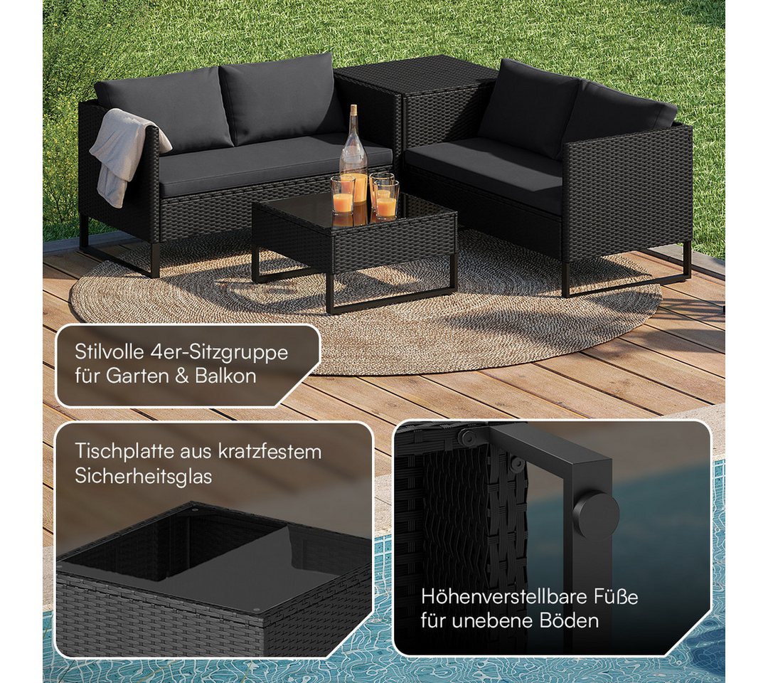 STEELSØN Gartenlounge-Set Alniyat mit 2 Sofas und Tisch, (schwarz/anthrazit, aus Polyrattan/Metall, mit Aufbewahrungsbox), Outdoor Sitzgruppe, für 4 Personen, i – Bild 5 von 5