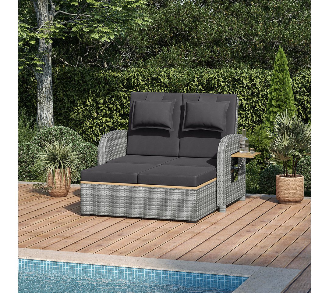 STEELSØN Gartenlounge-Set Caelum Gartensofa mit Liegefunktion, Rattan Sonnenliege, (grau/anthrazit, mit Kissen, wetterfest), herausziehbare Bank, ausklappbare S – Bild 2 von 5