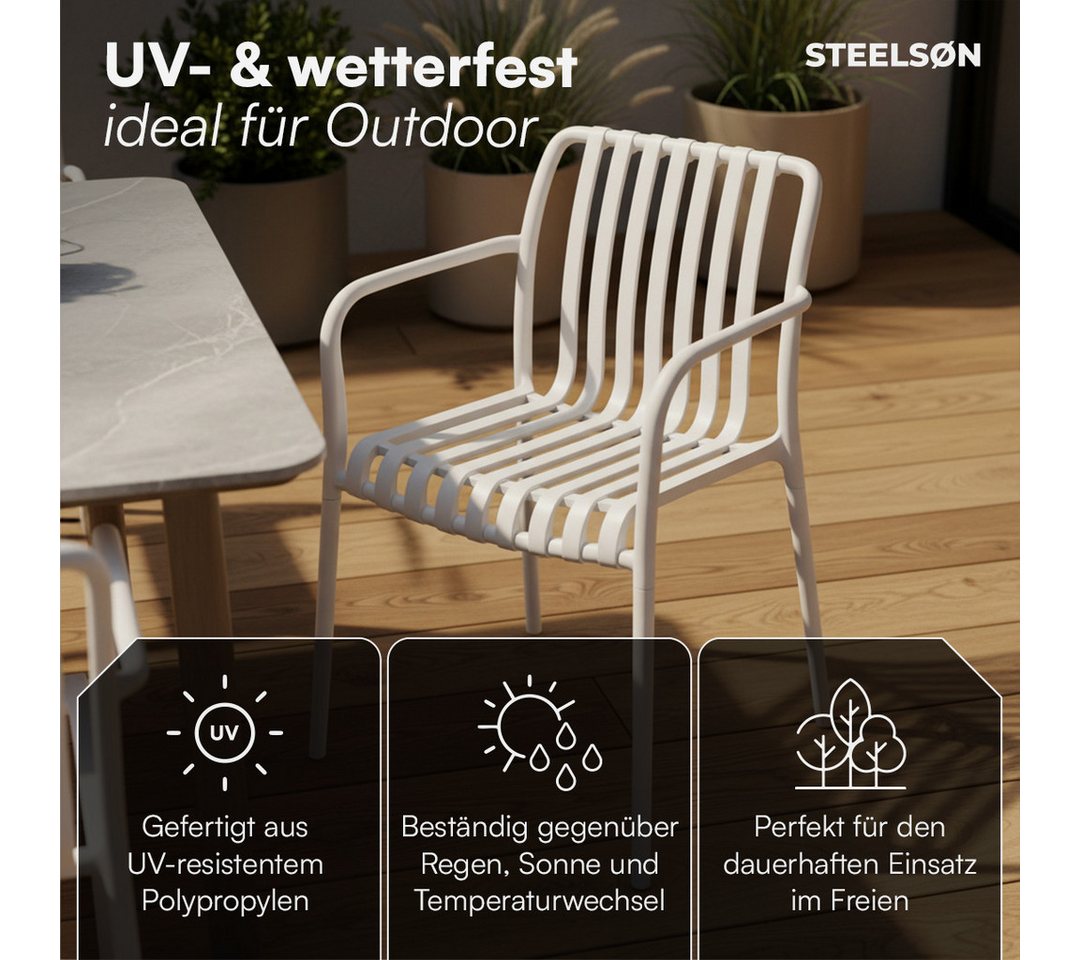 STEELSØN Gartenstuhl Pincoya, Balkonstuhl wetterfest und UV-beständig, bis 120 kg (weiß, 4er Set), stapelbarer Balkonstuhl Kunststoff, verfügbar als 2er/4er/6er – Bild 4 von 5