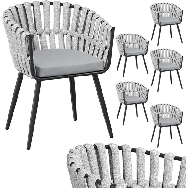 STEELSØN Gartenstuhl Tarian mit Sitzkissen, Loungesessel im Rope-Design (6er-Set, Hellgrau), wetterfest & höhenverstellbar, bis 120kg belastbar