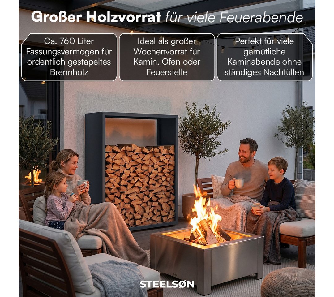 STEELSØN Kaminholzregal Keid, Feuerholz Aufbewahrung für innen/außen, wetterfest, pflegeleicht, rostfrei, höhenverstellbar – Bild 2 von 5