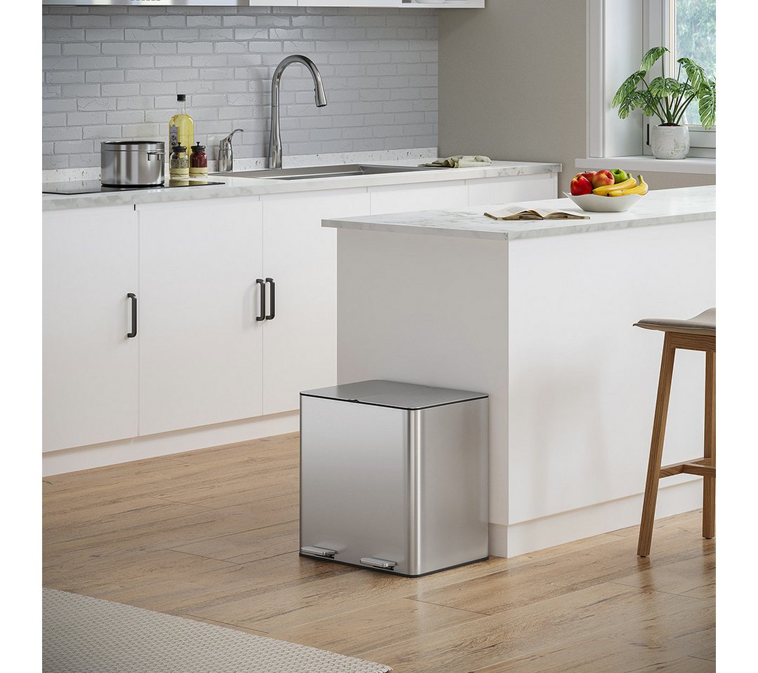STEELSØN Mülleimer Gloas 2x15 Liter, Tretmülleimer mit Geruchsfilter, Abfalleimer aus Edelstahl, mit Soft-Close-Funktion & Inneneimer – Bild 2 von 5