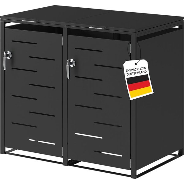 STEELSØN Mülltonnenbox Diorus 240L, Mülltonnenverkleidung abschließbar & wetterfest (Graphitschwarz, verfügbar mit 1, 2, 3, 4, oder 5 Türen), aus verzinktem Sta