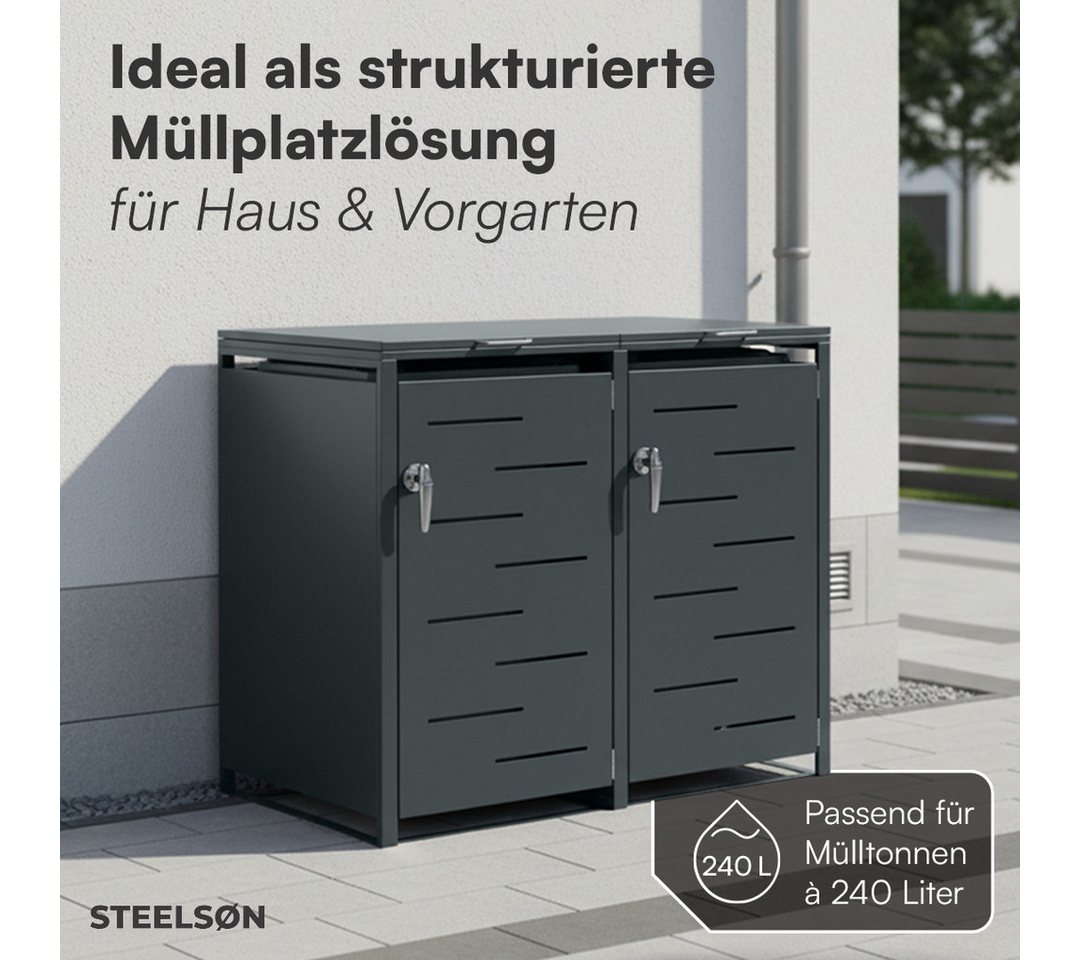STEELSØN Mülltonnenbox Diorus 240L, Mülltonnenverkleidung abschließbar & wetterfest (Anthrazit, verfügbar mit 1, 2, 3, 4, oder 5 Türen), aus verzinktem Stahl – Bild 2 von 5