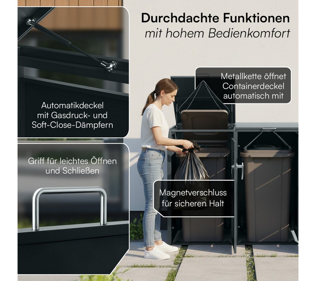 STEELSØN Mülltonnenbox Diorus 240L, Mülltonnenverkleidung abschließbar & wetterfest (Anthrazit, verfügbar mit 1, 2, 3, 4, oder 5 Türen), aus verzinktem Stahl – Bild 3 von 5