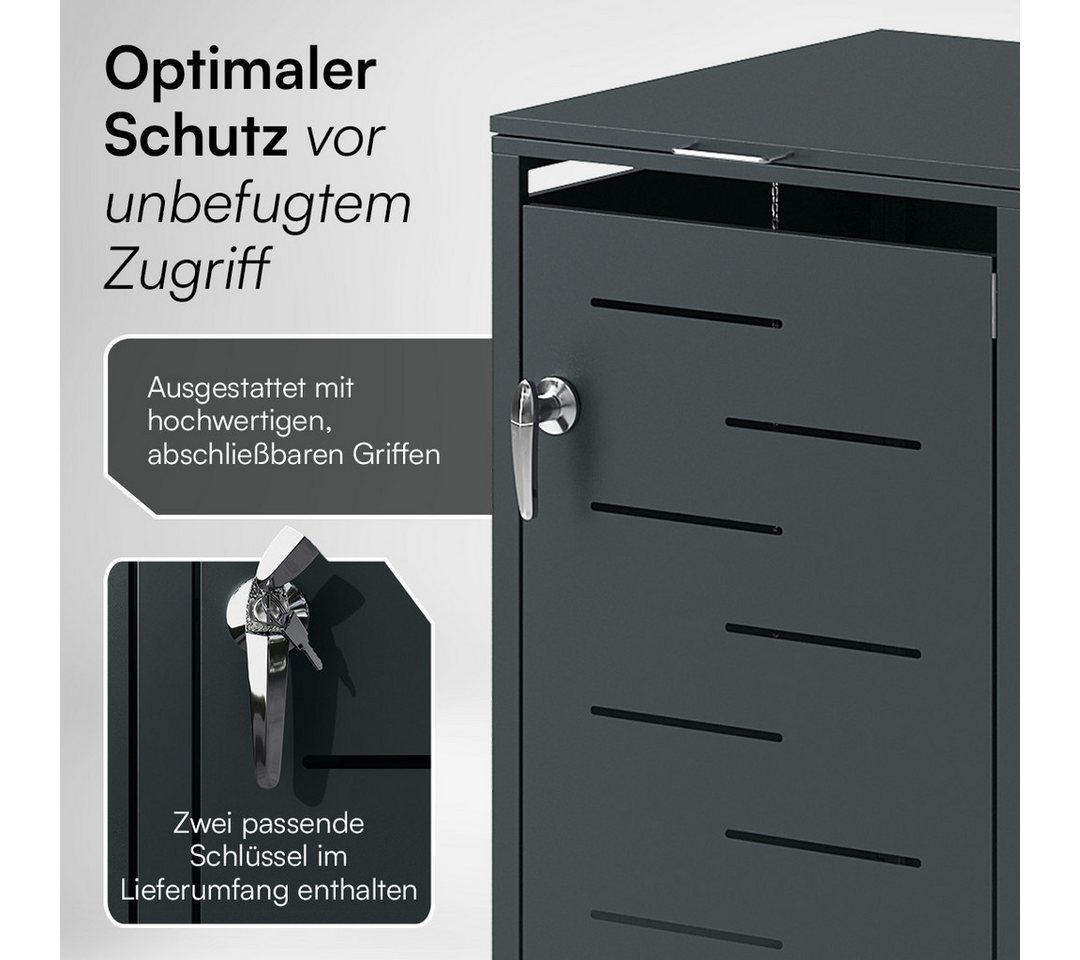 STEELSØN Mülltonnenbox Diorus 240L, Mülltonnenverkleidung abschließbar & wetterfest (Anthrazit, verfügbar mit 1, 2, 3, 4, oder 5 Türen), aus verzinktem Stahl – Bild 4 von 5