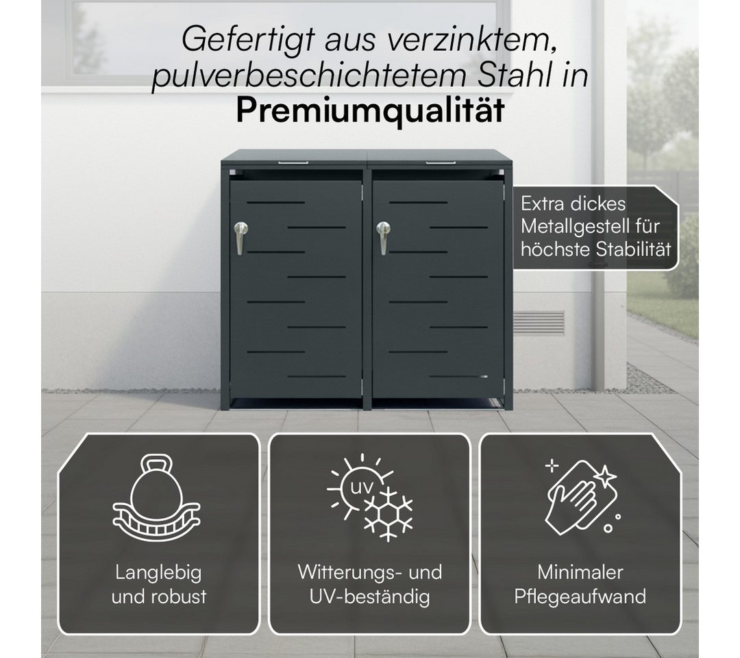 STEELSØN Mülltonnenbox Diorus 240L, Mülltonnenverkleidung abschließbar & wetterfest (Anthrazit, verfügbar mit 1, 2, 3, 4, oder 5 Türen), aus verzinktem Stahl – Bild 5 von 5