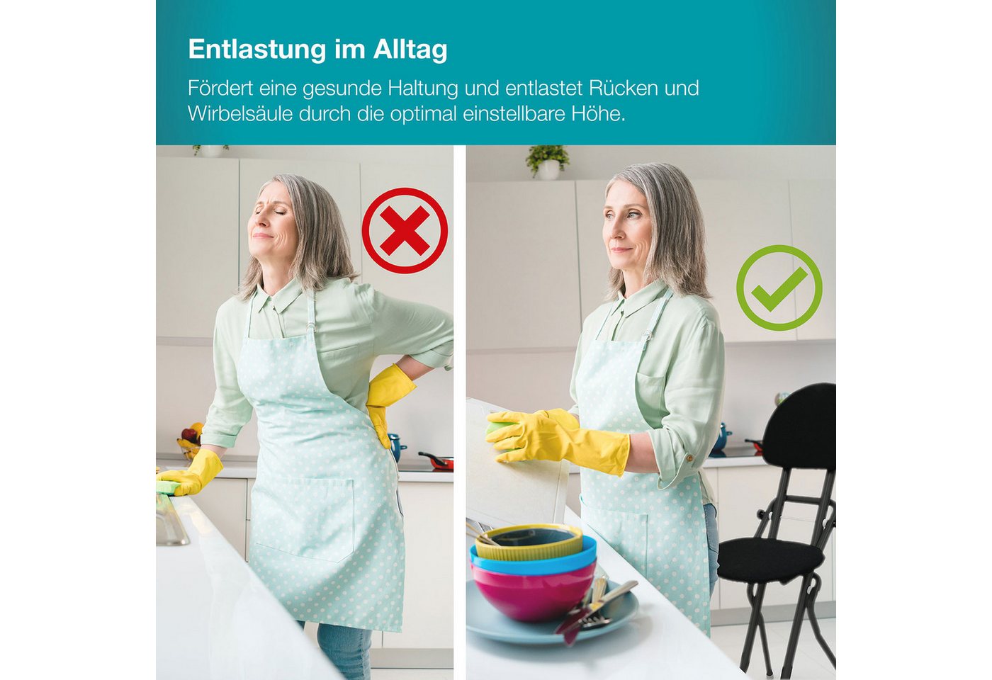 ELONEO Stehhilfe ELONEO Sitzhilfe/Bügelstehhilfe, mit Rückenkissen, belastbar bis 120kg, höhenverstellbar, rutschfest & platzsparend – Bild 3 von 5