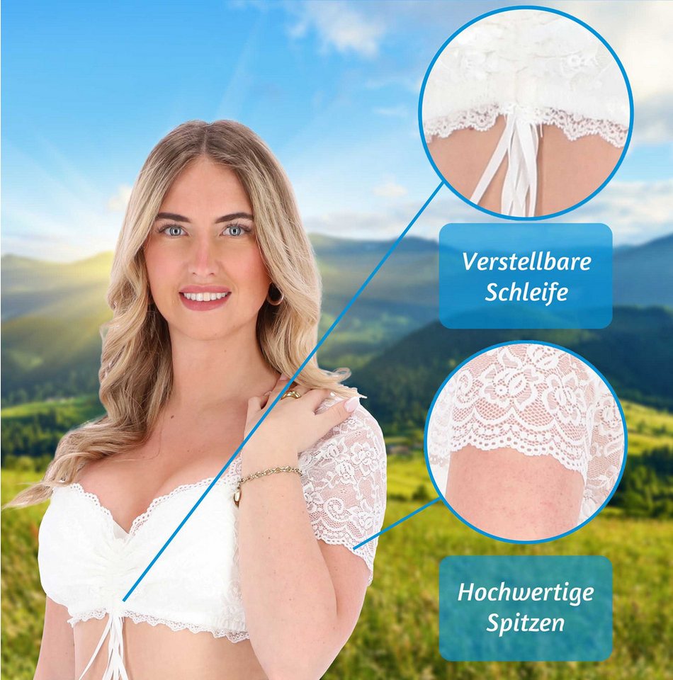 Steigenhöfer Manufaktur Dirndlbluse - GINA - Dirndl Bluse Damen mit Verstellbarer Schleife - Kurzarm Weicher Stoff mit angenehmen Tragegefühl - Ideal fürs Oktob – Bild 4 von 5