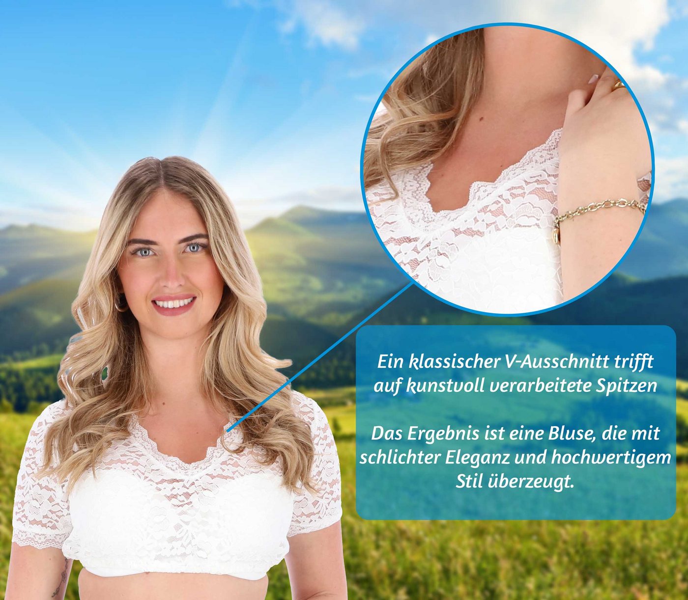 Steigenhöfer Manufaktur Dirndlbluse - LENI - Dirndl Bluse Damen mit V Ausschnitt - Trachtenbluse Kurzarm Weicher Stoff mit angenehmen Tragegefühl - Ideal fürs O – Bild 4 von 5