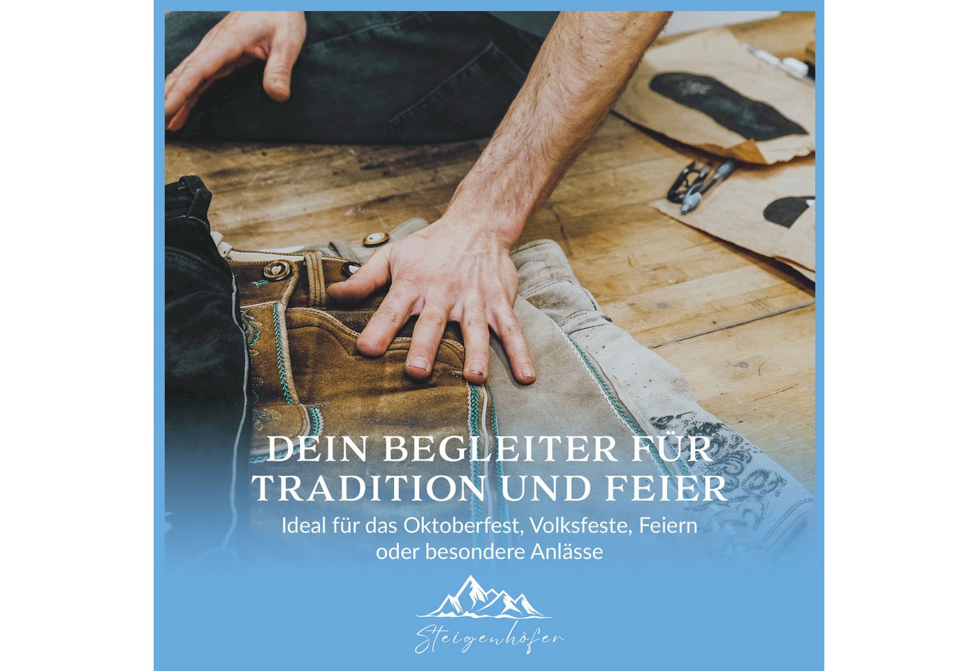 Steigenhöfer Manufaktur Trachtenhose Lukas Softshellhose im Lederhosen Look – Lederhose Herren Stil Tracht (Inklusive verstellbarer Träger) Atmungsaktiv - Schne – Bild 3 von 5