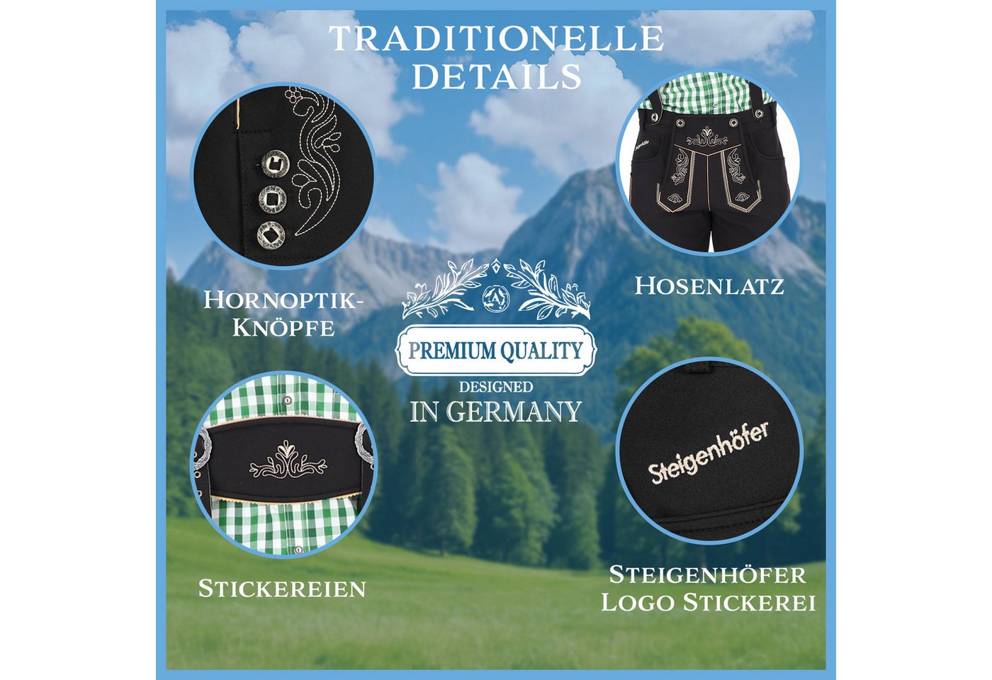 Steigenhöfer Manufaktur Trachtenhose Lukas Softshellhose im Lederhosen Look – Lederhose Herren Stil Tracht (Inklusive verstellbarer Träger) Atmungsaktiv - Schne – Bild 4 von 5