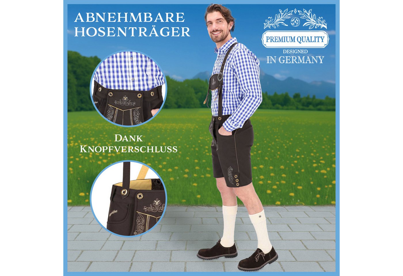 Steigenhöfer Manufaktur Trachtenhose Lukas Softshellhose im Lederhosen Look – Lederhose Herren Stil Tracht (Inklusive verstellbarer Träger) Atmungsaktiv - Schne – Bild 5 von 5