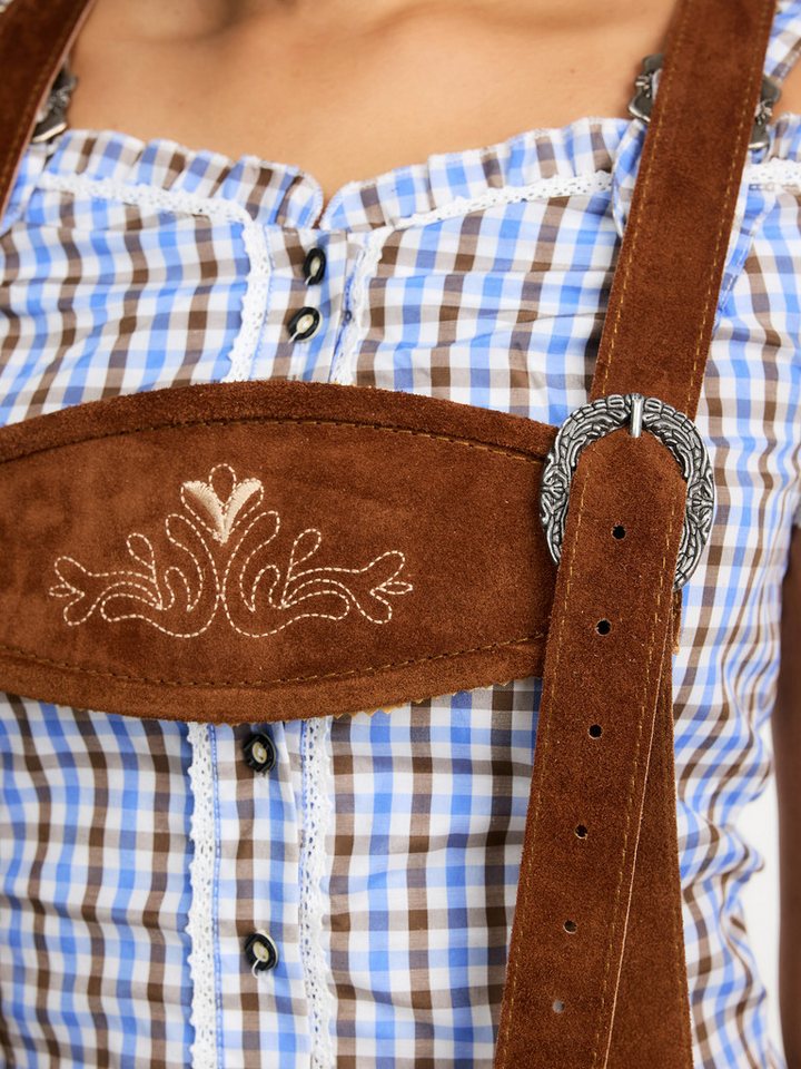 Steigenhöfer Manufaktur Trachtenlederhose Lederhose Damen Shorts - 100% Rindsleder - Kurze Hose für Frauen (Inklusive verstellbaren Trägern) Traditionelles Desi – Bild 4 von 5