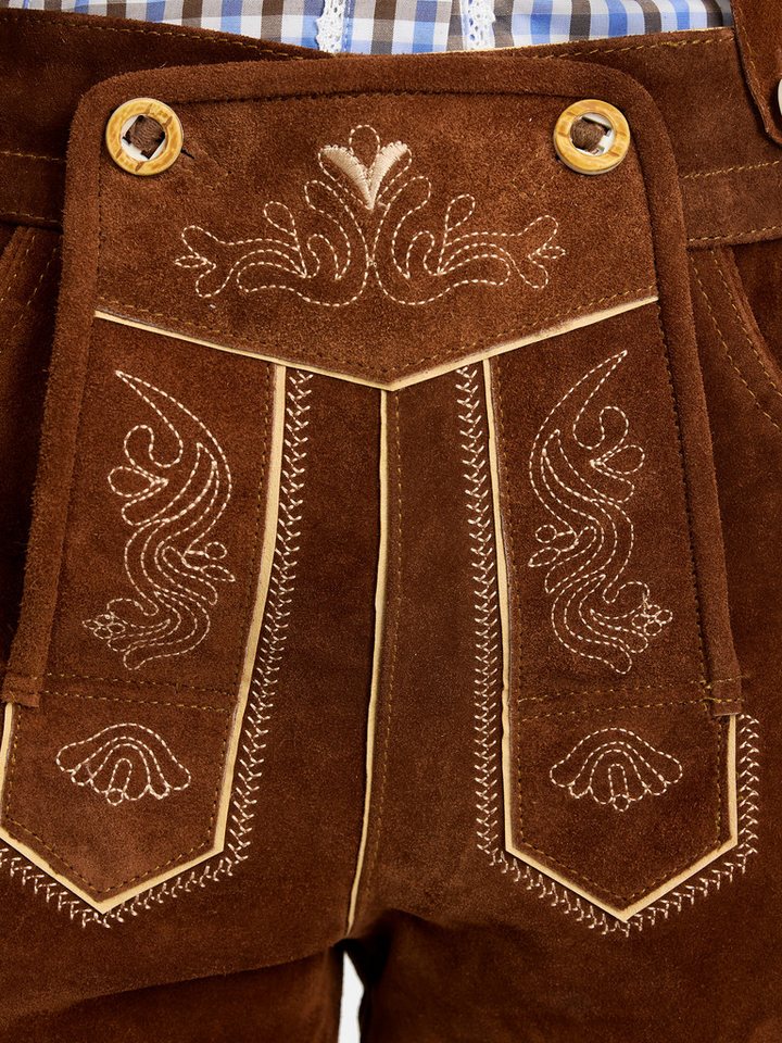 Steigenhöfer Manufaktur Trachtenlederhose Lederhose Damen Shorts - 100% Rindsleder - Kurze Hose für Frauen (Inklusive verstellbaren Trägern) Traditionelles Desi – Bild 5 von 5