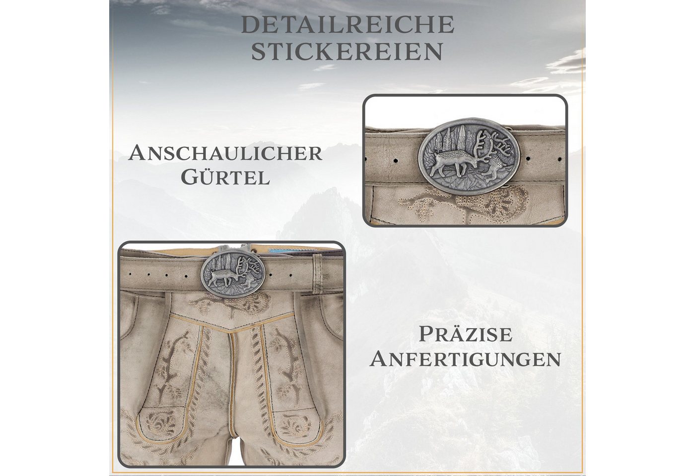 Steigenhöfer Manufaktur Trachtenlederhose mit Gürtel - 100% Rindsleder - Lederhose Herren Kurz - Franz Handgemacht aus echtem Leder - Für Dein Oktoberfest Herre – Bild 5 von 5
