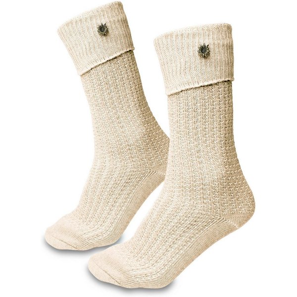 Steigenhöfer Manufaktur Trachtensocken mit Edelweißanstecker und Zopfmuster - Socken für Herren und Damen Bayerische Trachtenstrümpfe aus Baumwolle für dein Okt