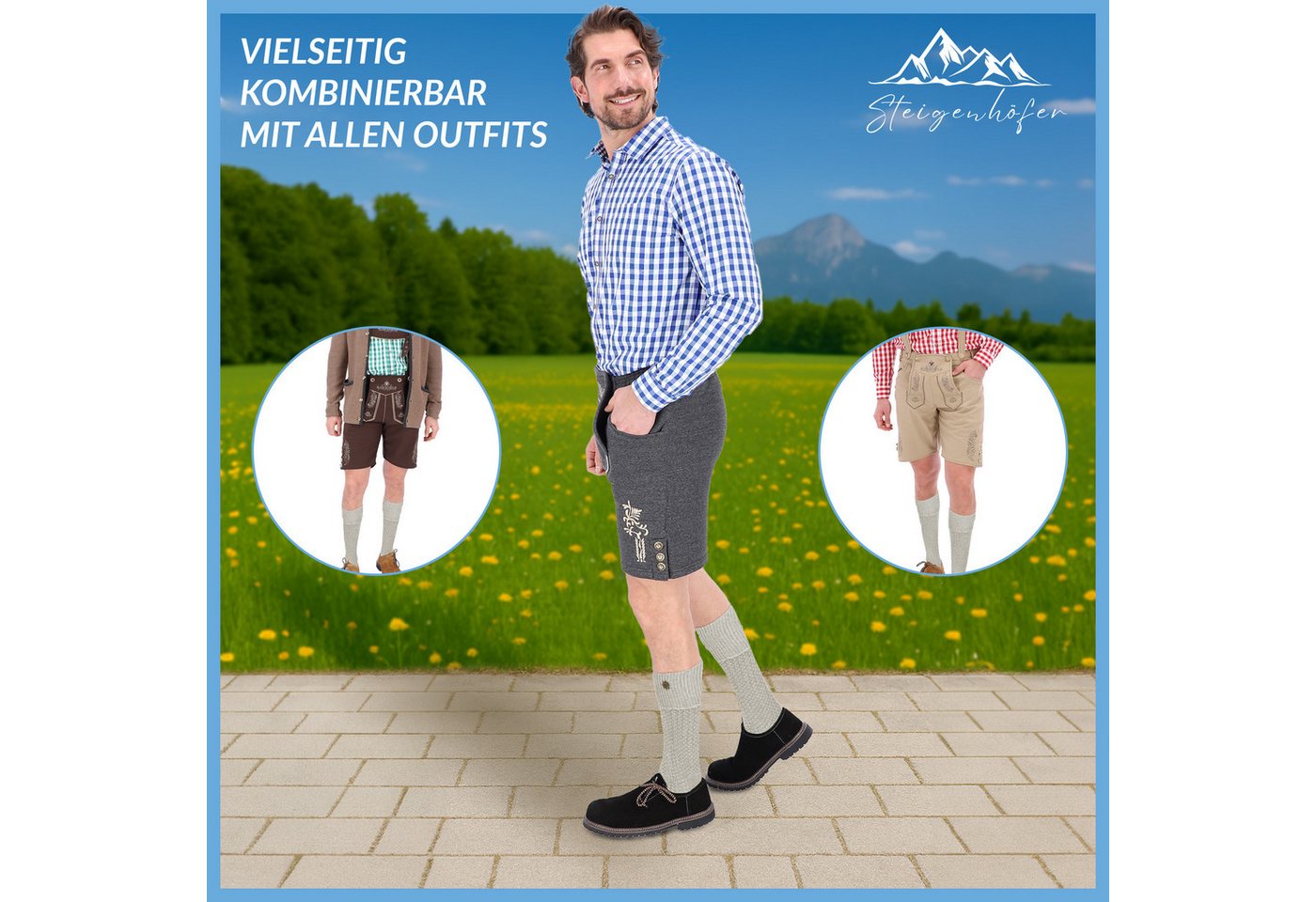 Steigenhöfer Manufaktur Trachtensocken mit Edelweißanstecker und Zopfmuster - Socken für Herren und Damen Bayerische Trachtenstrümpfe aus Baumwolle für dein Okt – Bild 5 von 5