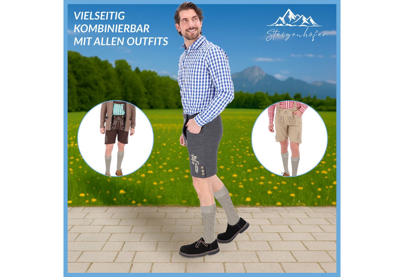 Steigenhöfer Manufaktur Trachtensocken mit Edelweißanstecker und Zopfmuster - Socken für Herren und Damen Bayerische Trachtenstrümpfe aus Baumwolle für dein Okt – Bild 5 von 5