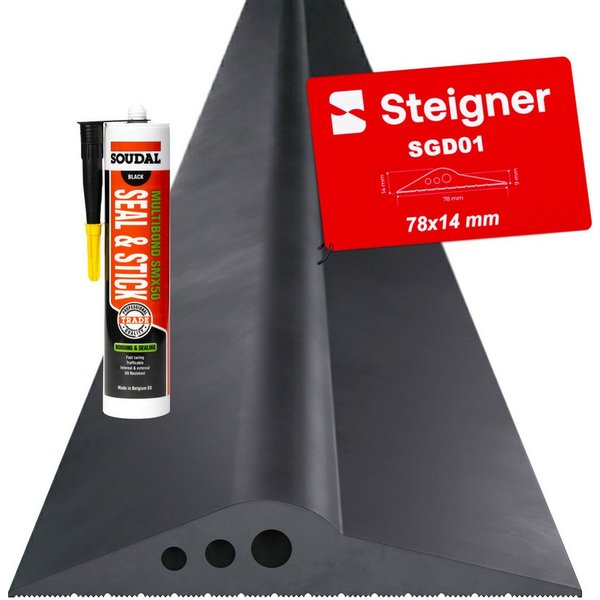STEIGNER Dichtungsband Garagentor Bodenabdichtung 1m aus EPDM 78mm x 14mm SGD01, Schwellendichtungsset mit 1x Montagekleber, Türdichtung