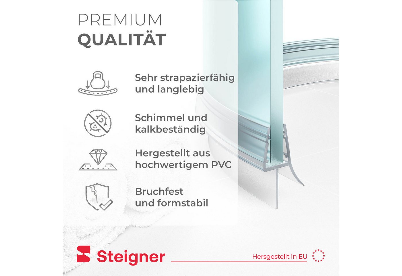 STEIGNER Duschdichtung 2er-Set Duschdichtung gebogen UK13 60cm (2 Stk) - Dusche 3,5-5mm, L: 60 cm, (1 Stück Packung, 2-St., Einzeldichtung), Dichtung für Runddu – Bild 4 von 5