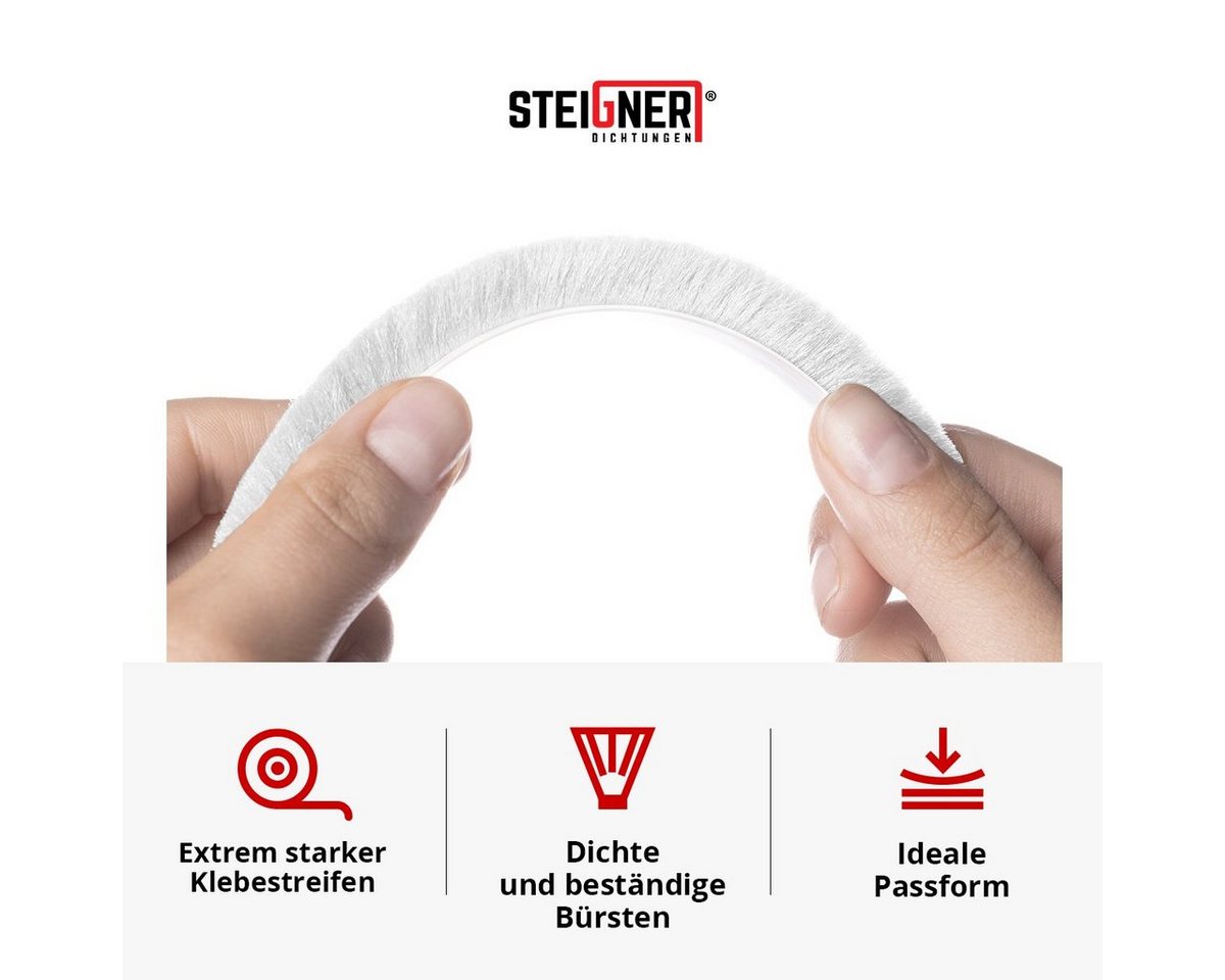 STEIGNER Duschdichtung Bürstendichtung selbstklebend 20mm Bürstenhöhe Türdichtung 5m Länge, L: 500 cm – Bild 3 von 5