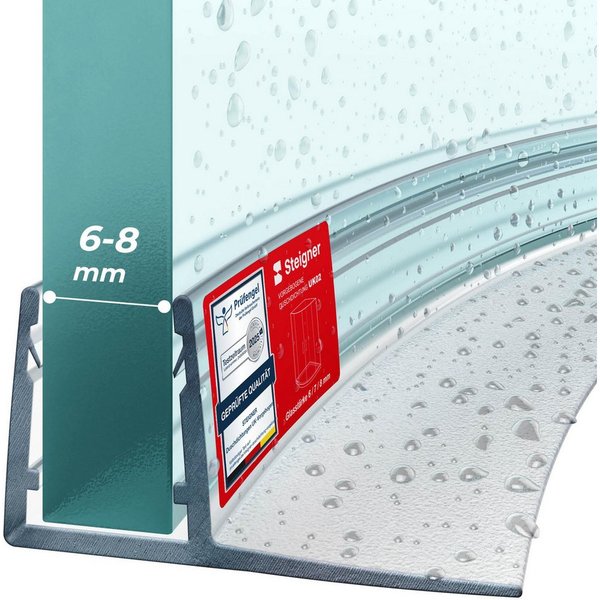 STEIGNER Duschdichtung Duschtürdichtung gebogen UK02 30 cm (1 Stk) Transparent 6-8 mm, L: 30 cm, (1 Stück Packung, Einzeldichtung), Duschdichtung für Runddusche