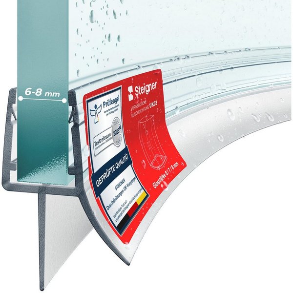 STEIGNER Duschdichtung Duschtürdichtung gebogen UK03 30 cm (1 Stk) Transparent 6-8 mm, L: 30 cm, (1 Stück Packung, Einzeldichtung), Duschdichtung Runddusche ode