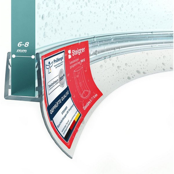 STEIGNER Duschdichtung Duschtürdichtung gebogen UK12 30 cm (1 Stk) Transparent 6-8 mm, L: 30 cm, (1 Stück Packung, Einzeldichtung), Dichtung für Runddusche oder
