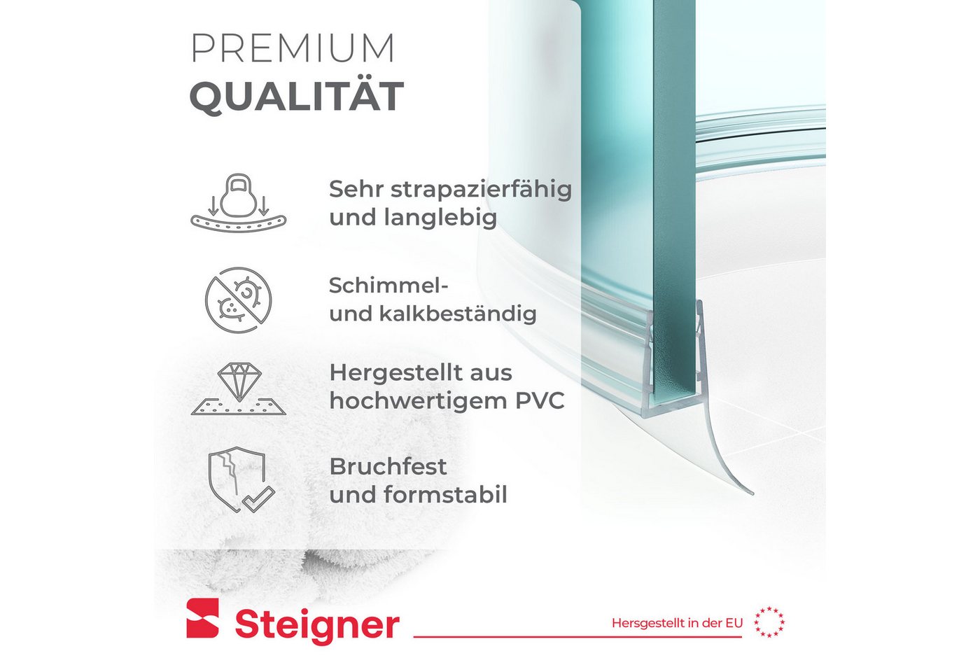 STEIGNER Duschdichtung Duschtürdichtung gebogen UK12 30 cm (1 Stk) Transparent 6-8 mm, L: 30 cm, (1 Stück Packung, Einzeldichtung), Dichtung für Runddusche oder – Bild 3 von 5