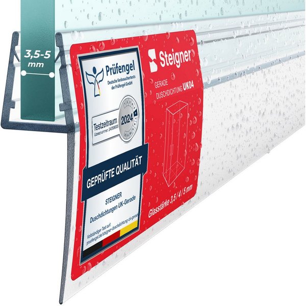 STEIGNER Duschdichtung Duschtürdichtung gerade 30 cm UK04 (1 Stk) Transparent 3,5-5 mm, L: 30 cm, (1 Stück Packung, Einzeldichtung), Dichtung für Eckeinstieg Du