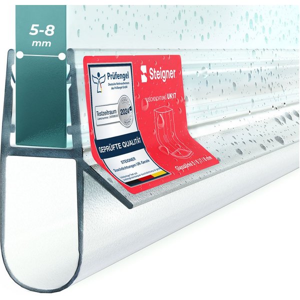 STEIGNER Duschdichtung Duschtürdichtung Gerade UK17 30 cm (1 Stk) Transparent 5-8 mm, L: 30 cm, (1 Stück Packung, Einzeldichtung), Dichtung für Eckeinstieg Dusc