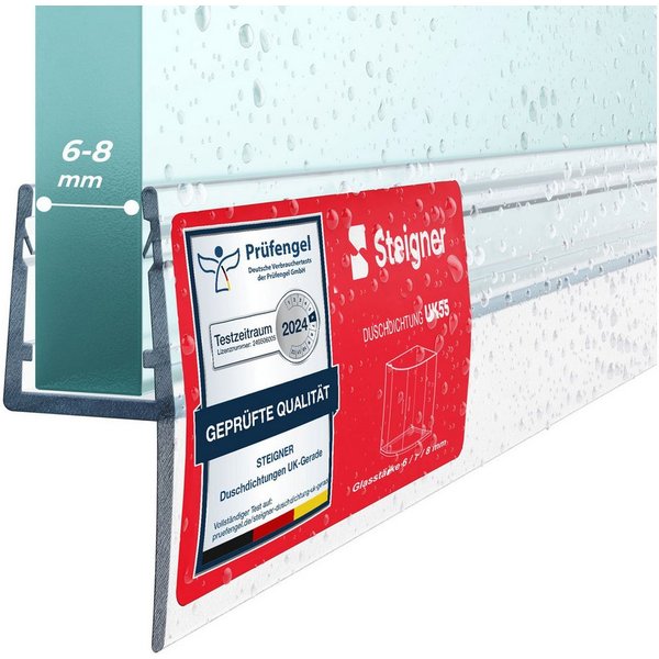 STEIGNER Duschdichtung Duschtürdichtung Gerade UK55 30 cm (1 Stk) Transparent 6-8 mm, L: 30 cm, (1 Stück Packung, Einzeldichtung), Dichtung gerade für Eckeinsti