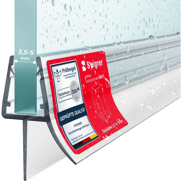 STEIGNER Duschdichtung Duschdichtung Gerade UK13 30 cm (1 Stk) Transparent 3,5-5 mm, L: 30 cm, (1 Stück Packung, Einzeldichtung), Dichtung für Eckeinstieg Dusch