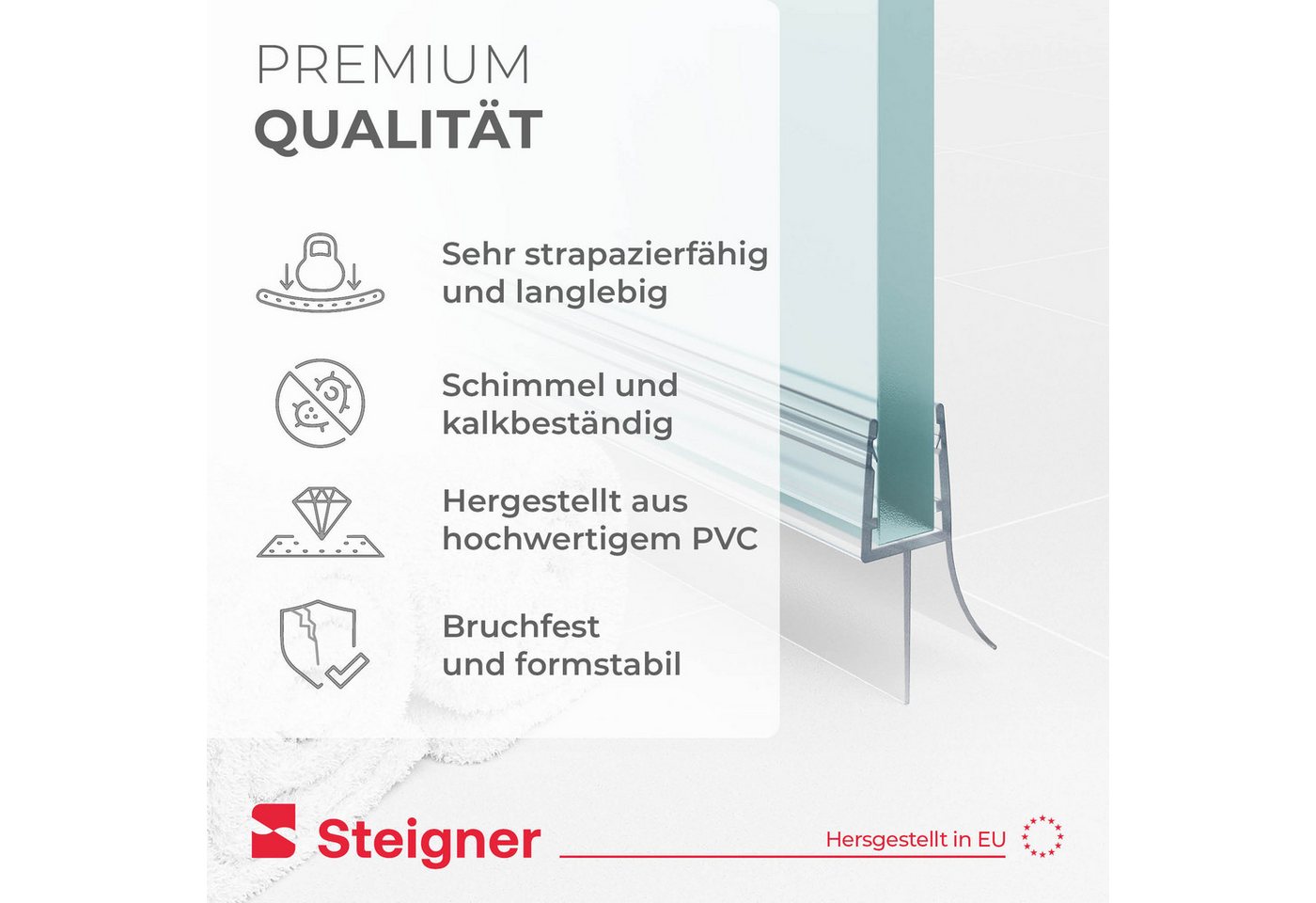 STEIGNER Duschdichtung Duschdichtung Gerade UK33-06 30 cm (1 Stk) Transparent 5-6 mm, L: 30 cm, (1 Stück Packung, Einzeldichtung), Dichtung für Eckeinstieg Dusc – Bild 4 von 5