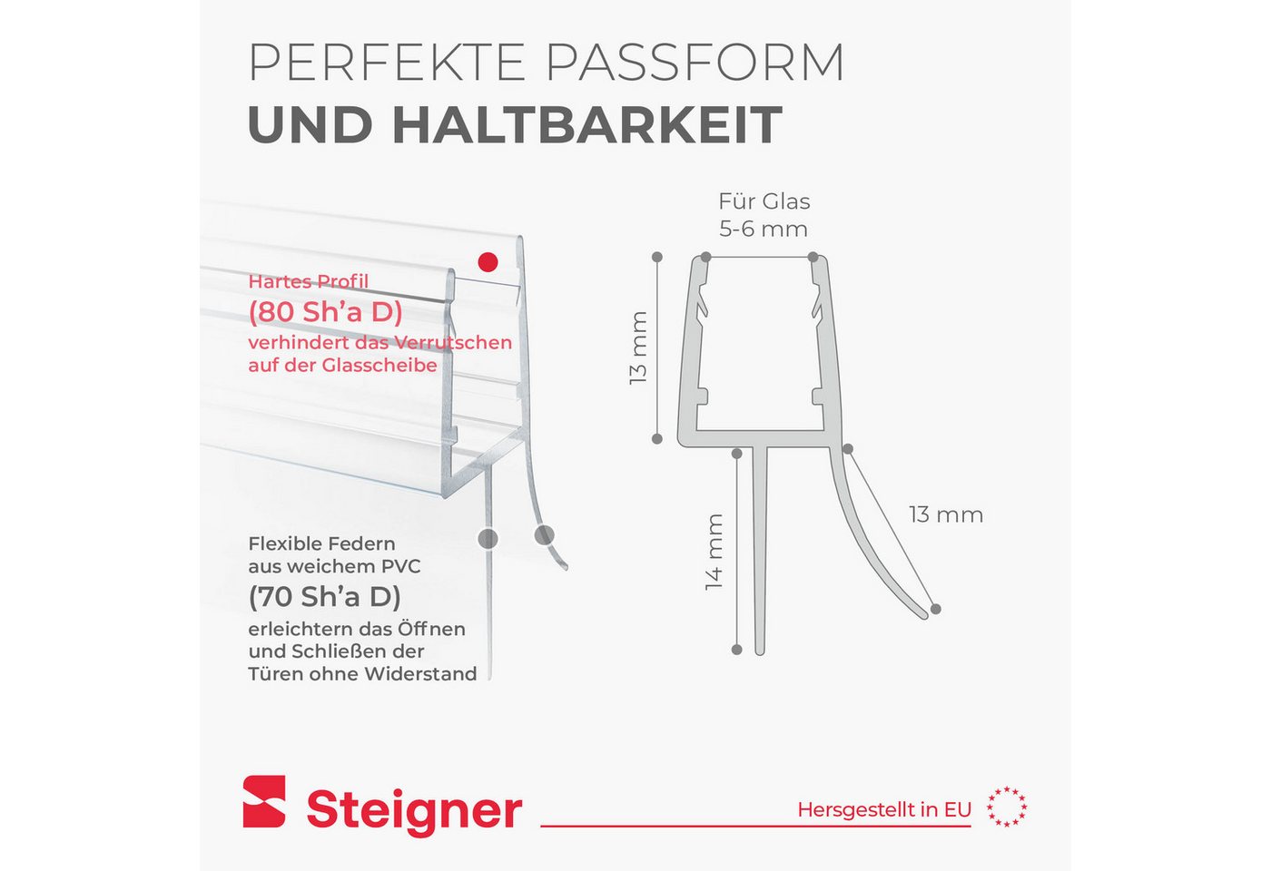 STEIGNER Duschdichtung Duschdichtung Gerade UK33-06 30 cm (1 Stk) Transparent 5-6 mm, L: 30 cm, (1 Stück Packung, Einzeldichtung), Dichtung für Eckeinstieg Dusc – Bild 5 von 5