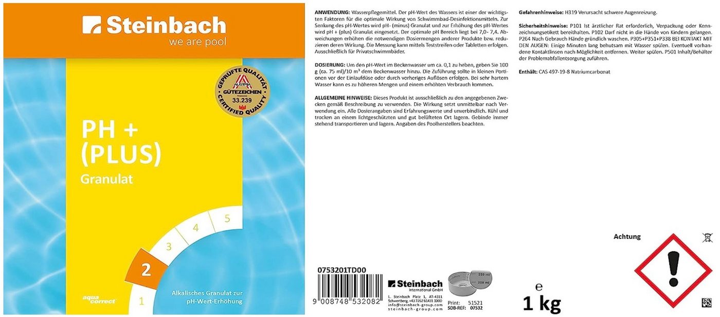 Steinbach Pool Poolpflege STEINBACH pH + (plus) Granulat, 1 Kg – Bild 5 von 5