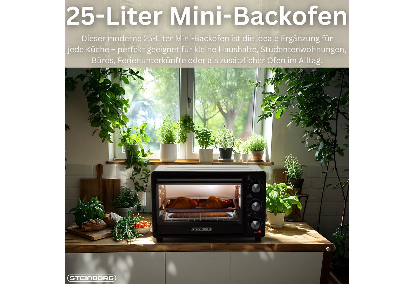 STEINBORG Minibackofen SB-3023, 25 Liter, Umluft, mit Krümelblech, 1500 Watt – Bild 3 von 5