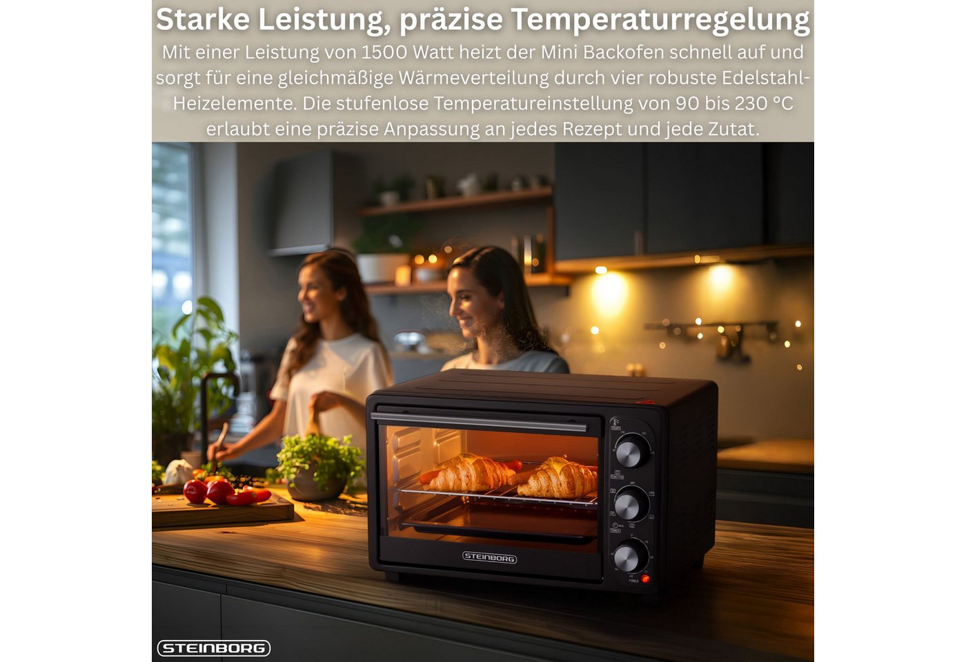 STEINBORG Minibackofen SB-3023, 25 Liter, Umluft, mit Krümelblech, 1500 Watt – Bild 4 von 5